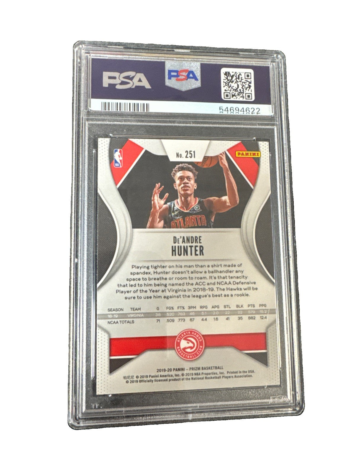 2019 Panini Prizm RC #251 De'Andre Hunter Hawks PSA 8 