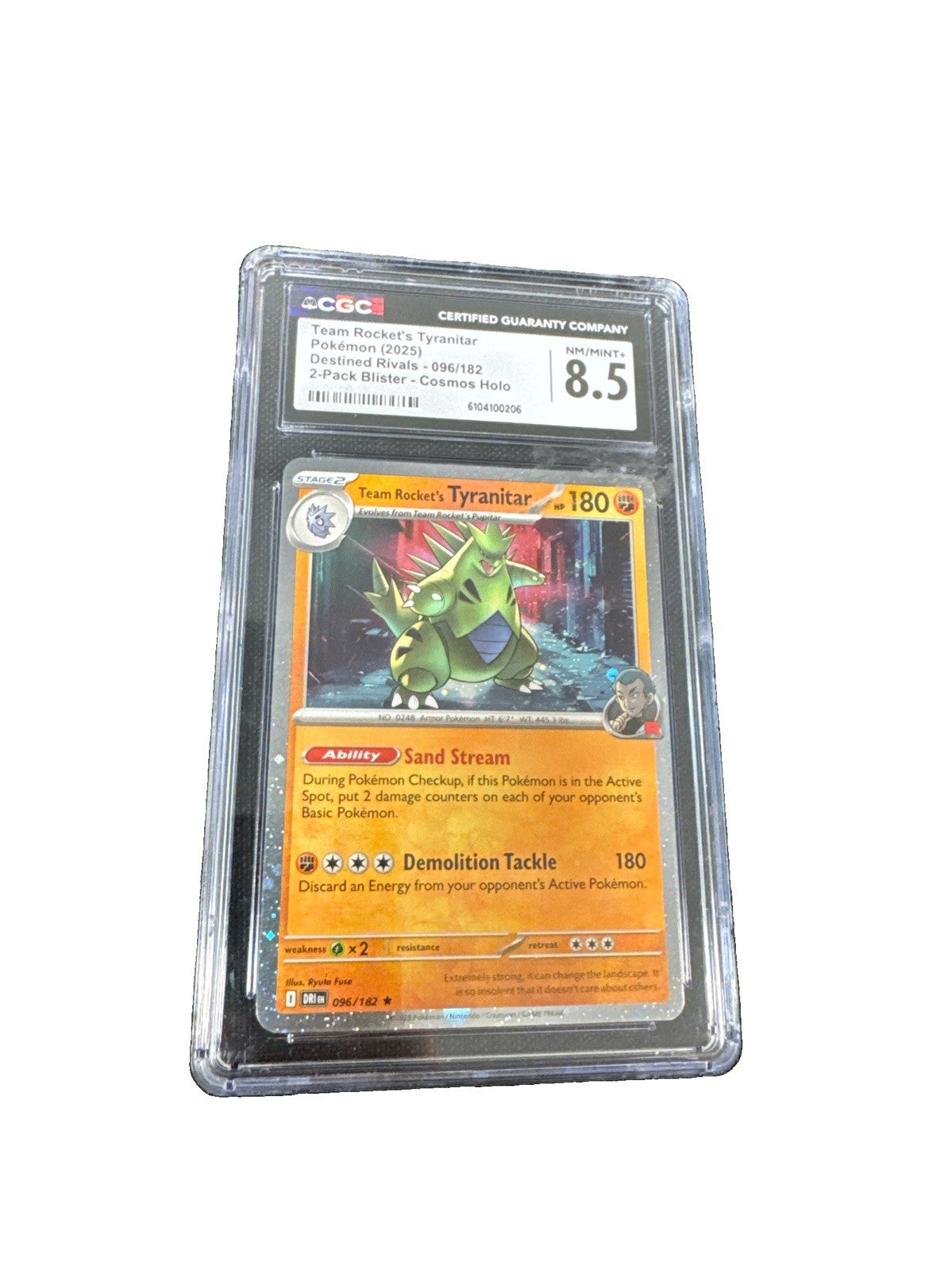 Team Rocket's Tyranitar 096/182 Sv10: Destined Rivals Reverse Holo CGC 8.5