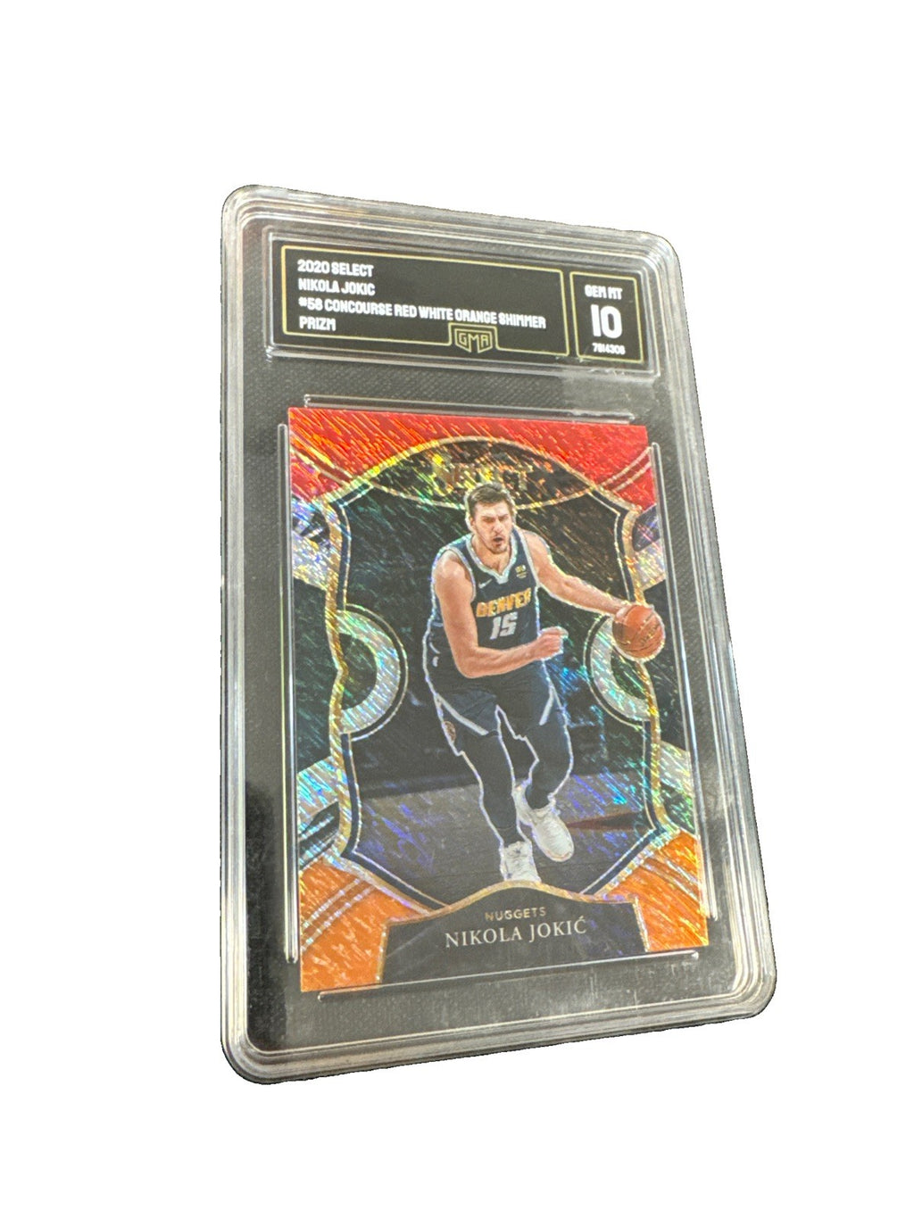2020 Select Nikola Jokic #58 Concourse Red White Orange Shimmer Prizm GMA 10