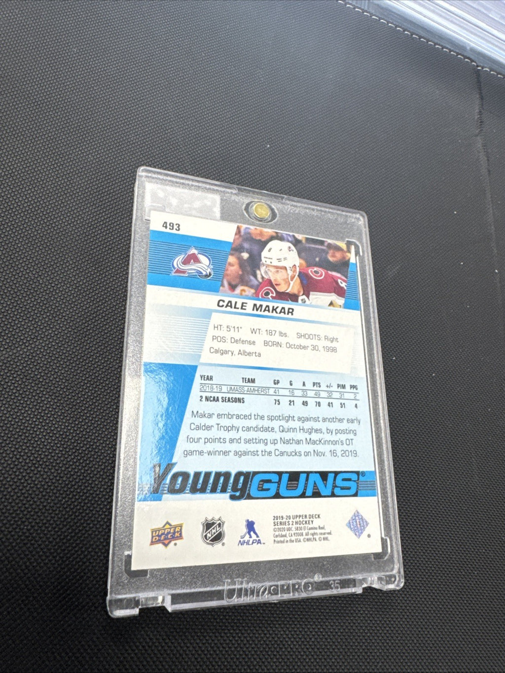 2019-20 Upper Deck - Young Guns Cale Makar #493 (RC)