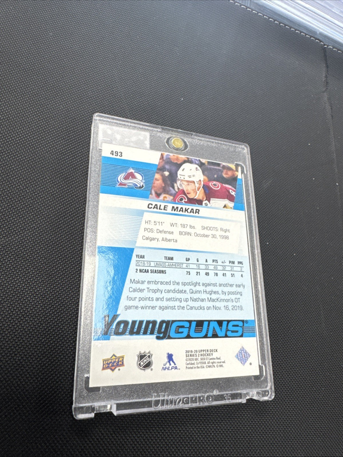 2019-20 Upper Deck - Young Guns Cale Makar #493 (RC)
