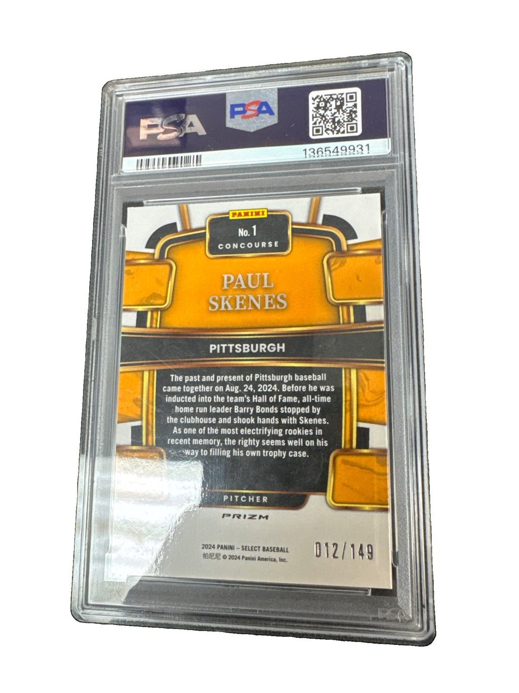 2024 Select Paul Skenes (RC) Concourse- Red Prizm #/149 PSA 10
