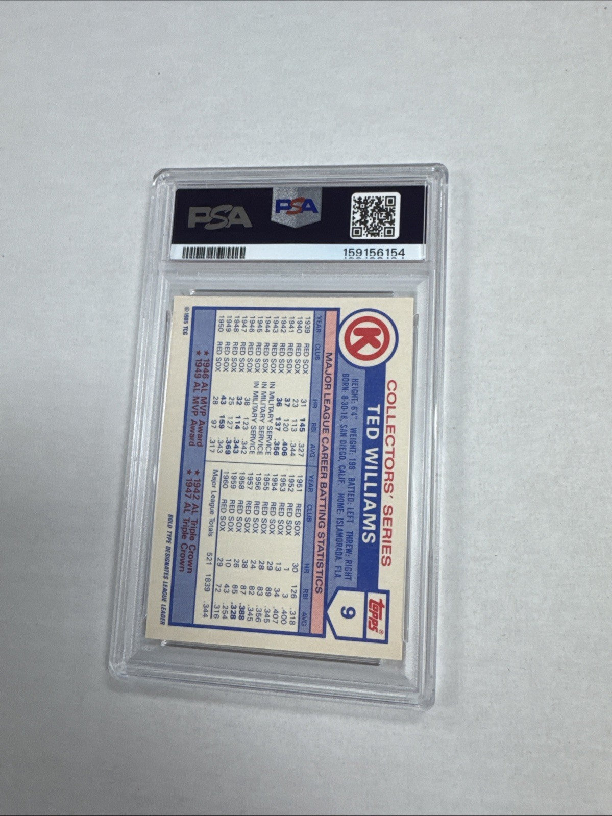 1985 Topps Circle K All Time Home Run Kings - Ted Williams #9 PSA 8