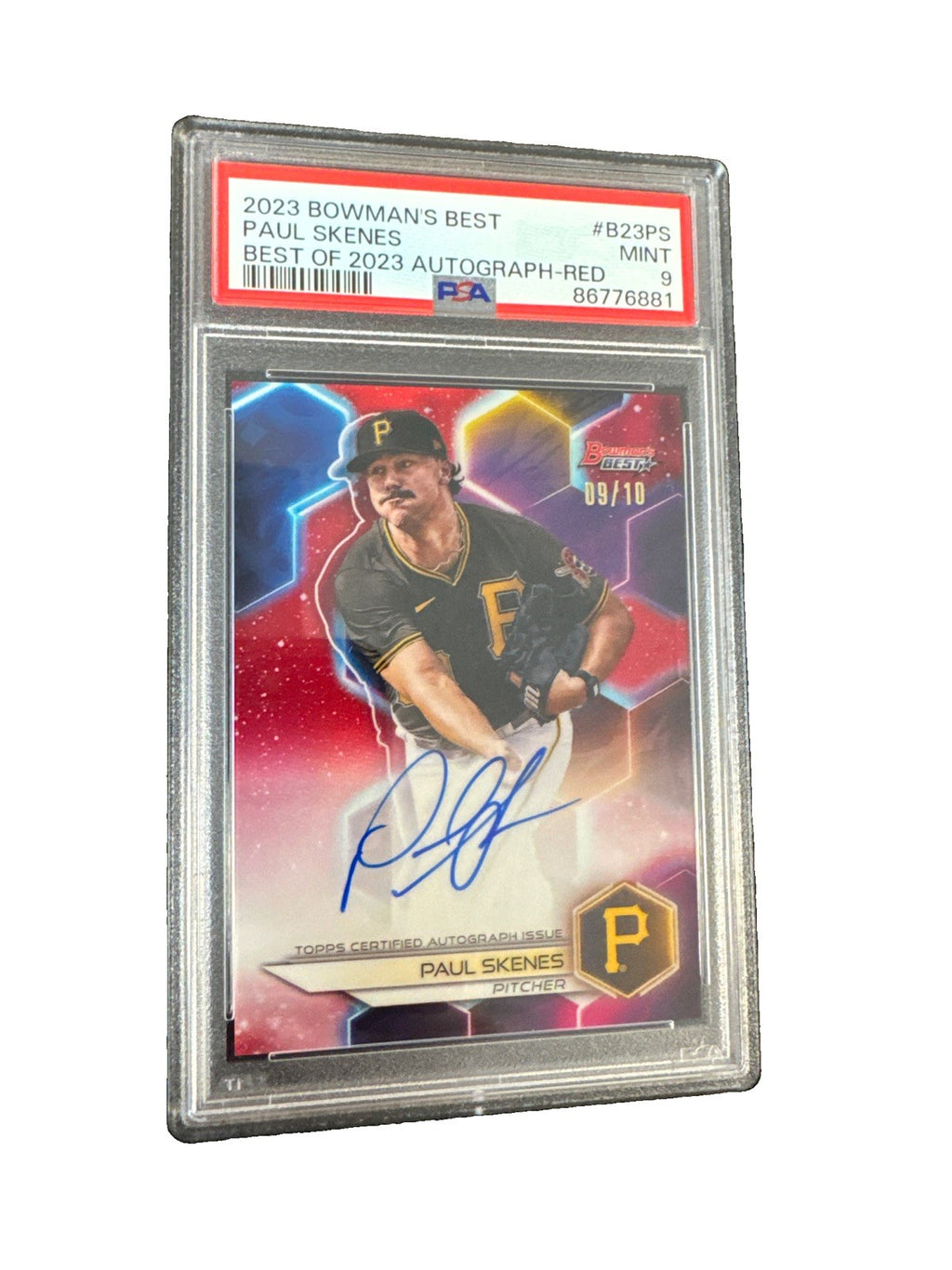 2023 Bowman’s Best Paul Skenes Best Of 2023 Autograph-Red /10 PSA 9