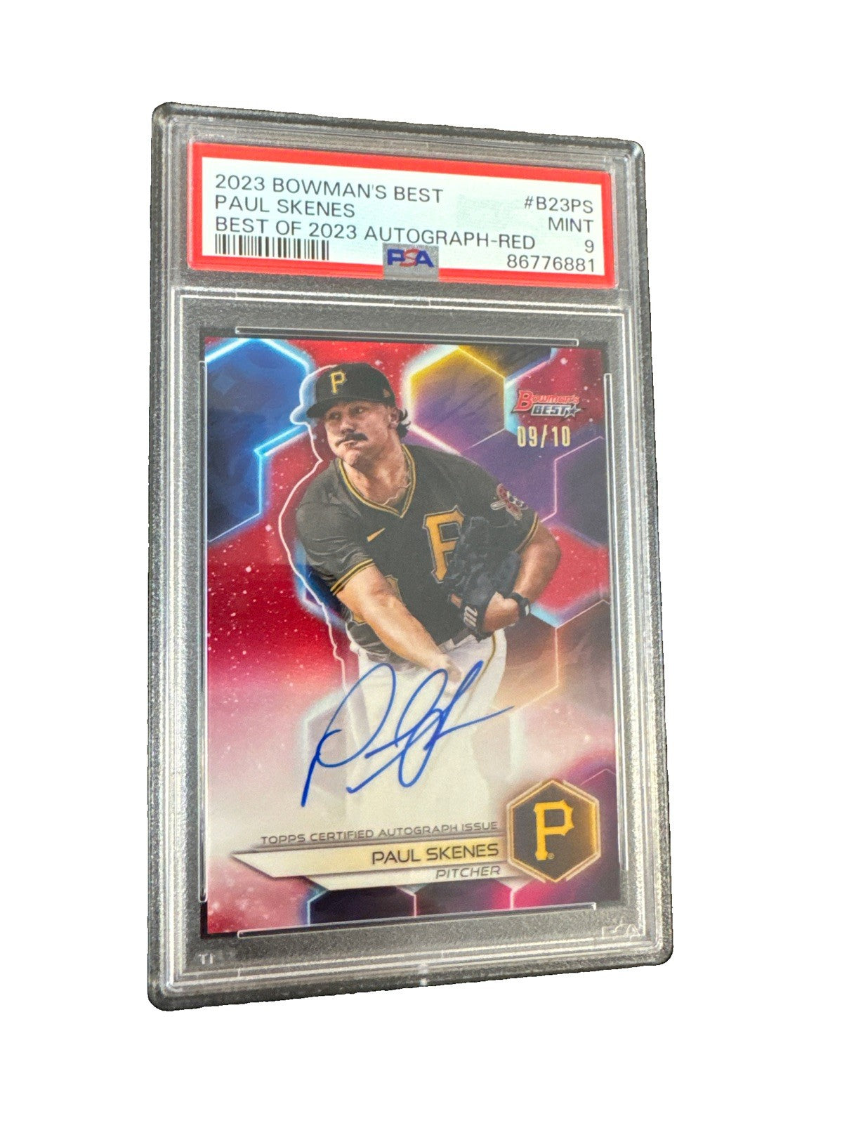 2023 Bowman’s Best Paul Skenes Best Of 2023 Autograph-Red /10 PSA 9