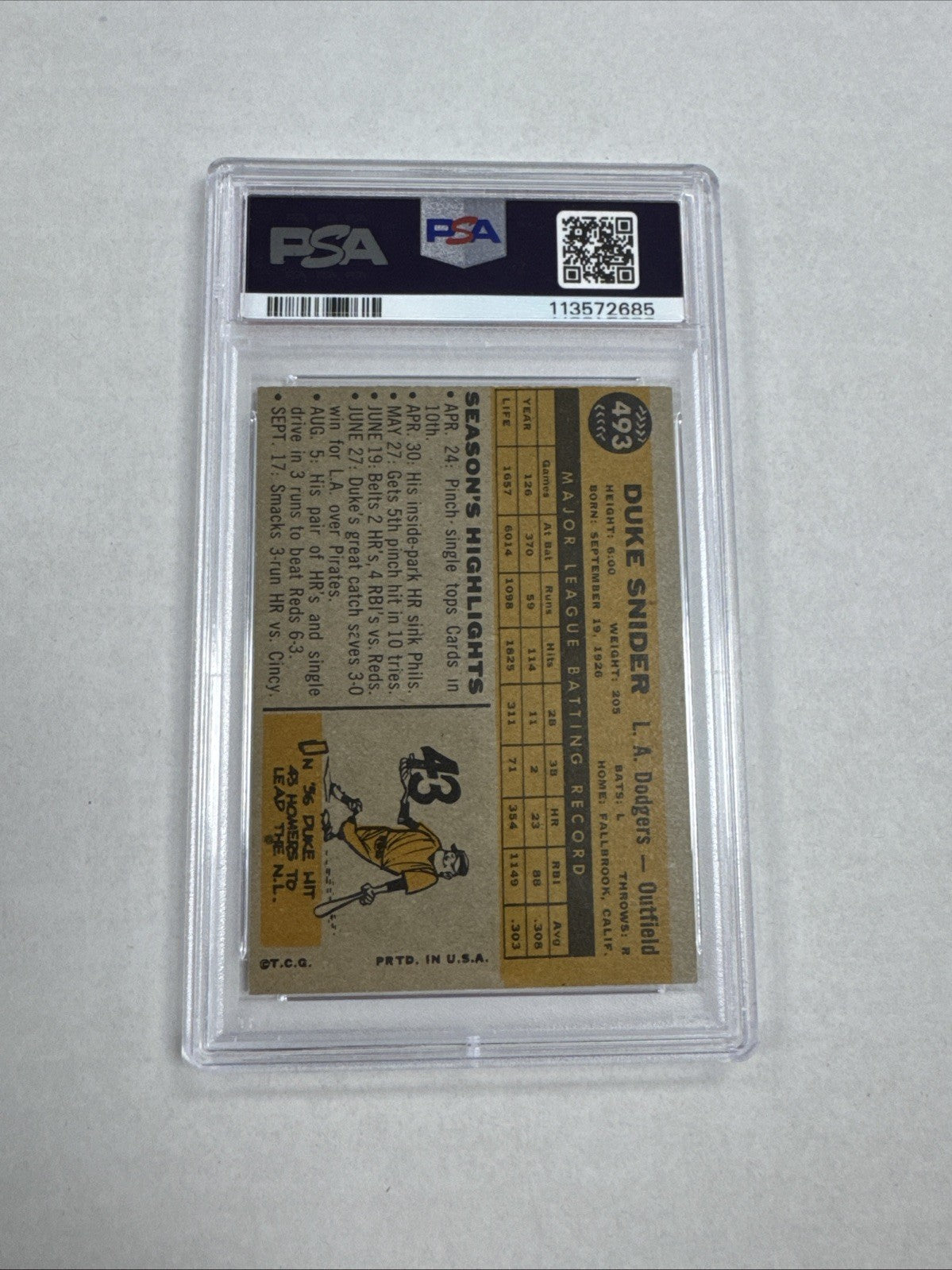 1960 Topps - Duke Snider #493 PSA 6