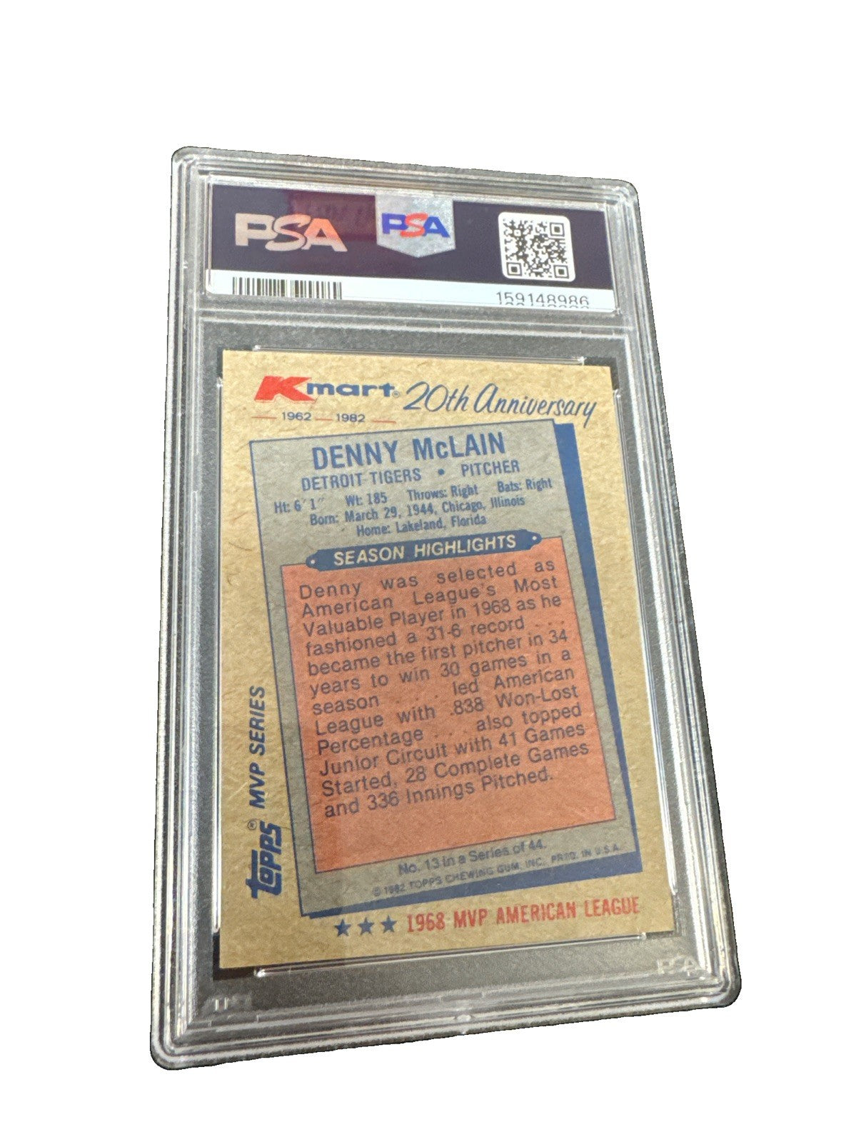 1982 Topps Kmart MVP Series - Denny McLain #13 PSA 6
