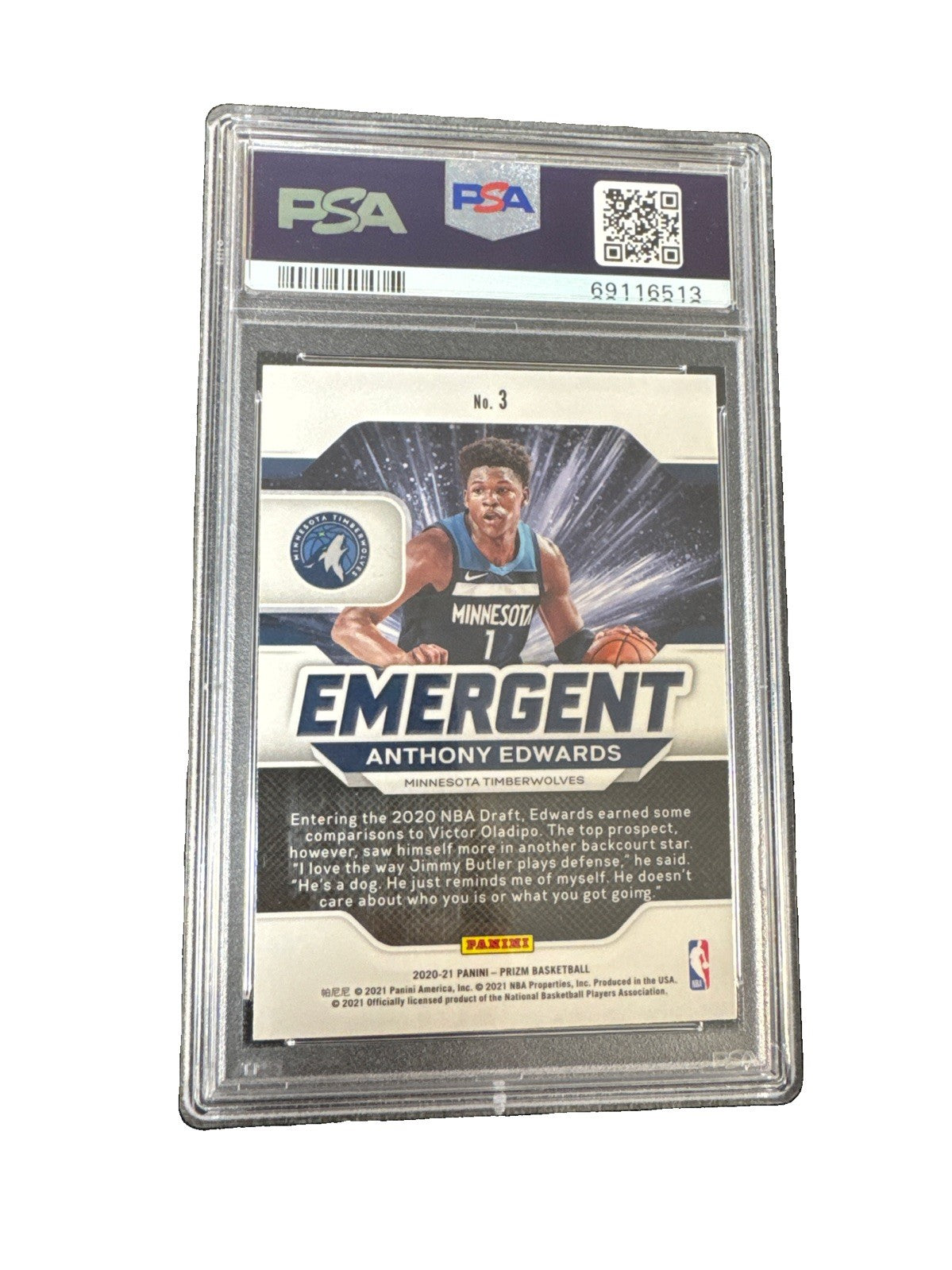 2020 Panini Prizm Anthony Edward’s Emergent Psa 10