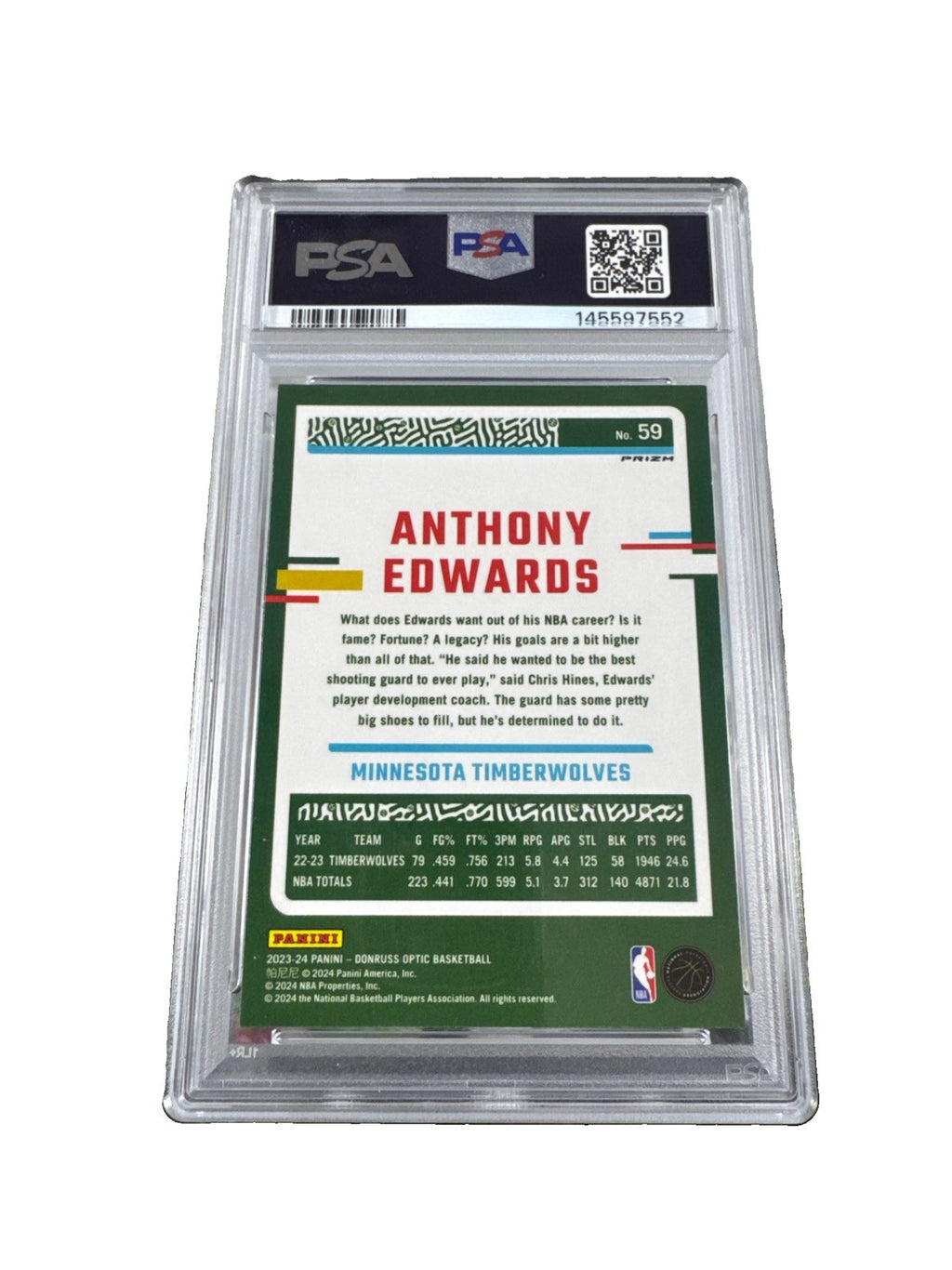 Anthony Edward 2023 Donruss Optic Blue Velocity PSA 9 