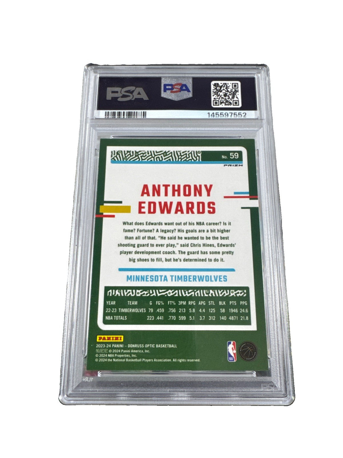 Anthony Edward 2023 Donruss Optic Blue Velocity PSA 9 