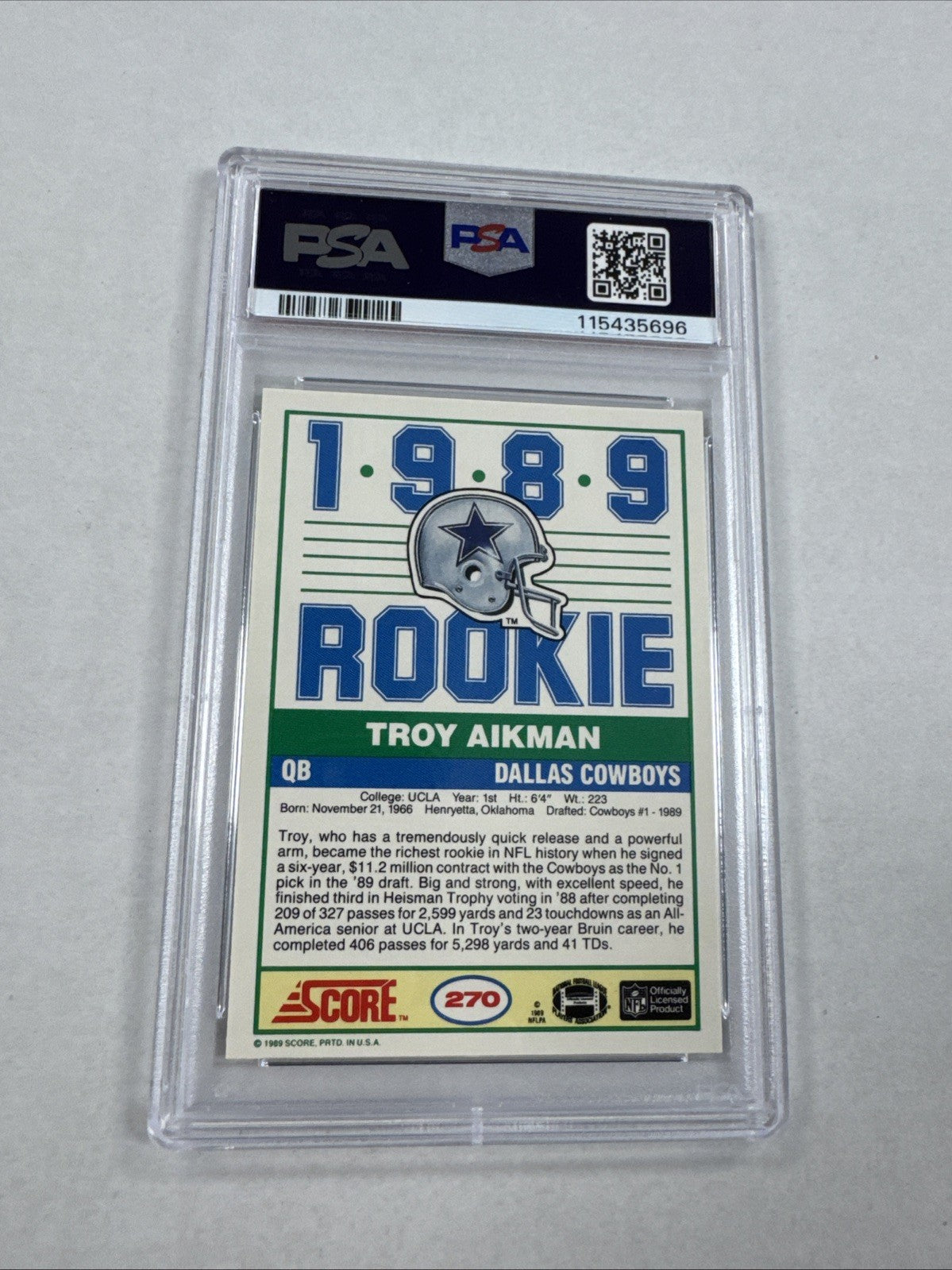 1989 Score - 1989 Rookie Troy Aikman #270 (RC) PSA 10