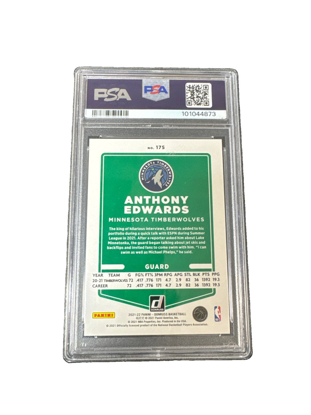 2021 Donruss Anthony Edward’s Holo Light Blue Laser /60 PSA 10