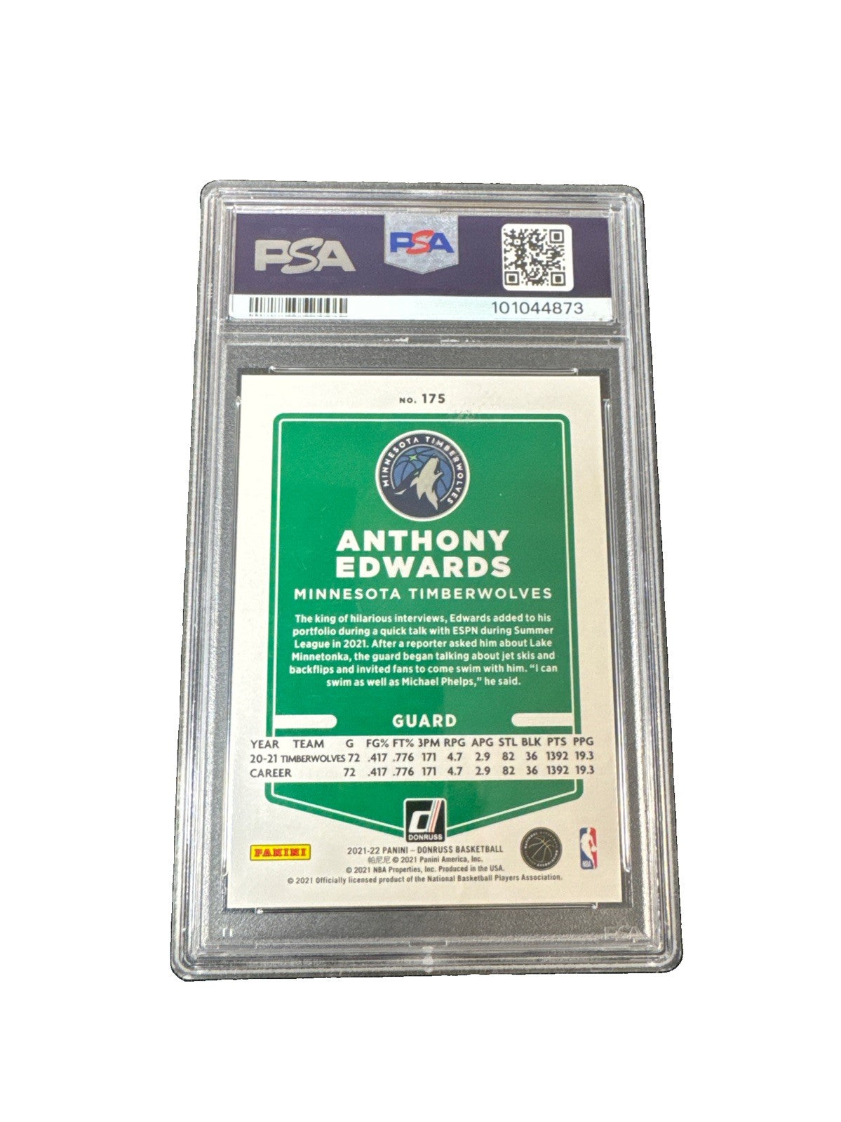2021 Donruss Anthony Edward’s Holo Light Blue Laser /60 PSA 10