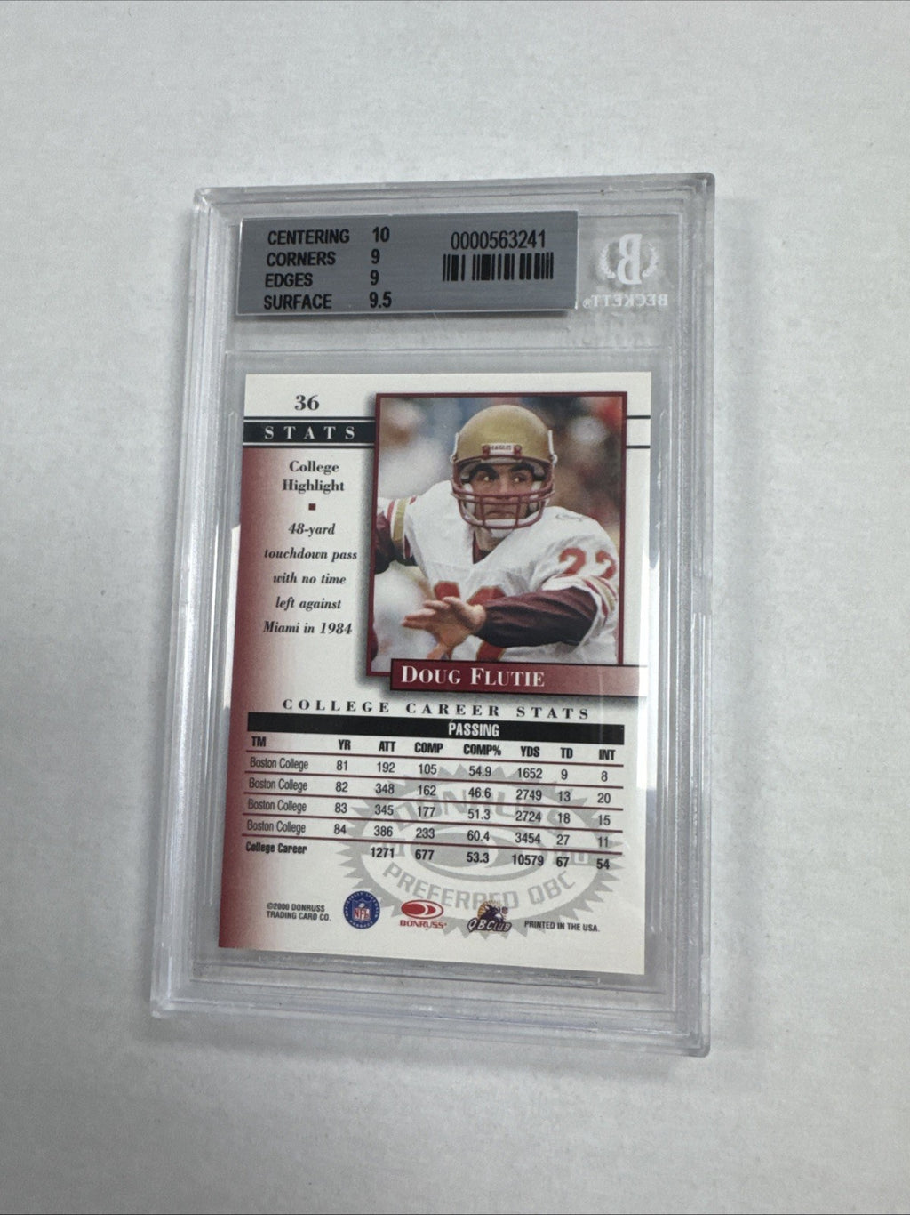 2000 Donruss Preferred QBC - College Profile Doug Flutie #36 Graded Series /1125