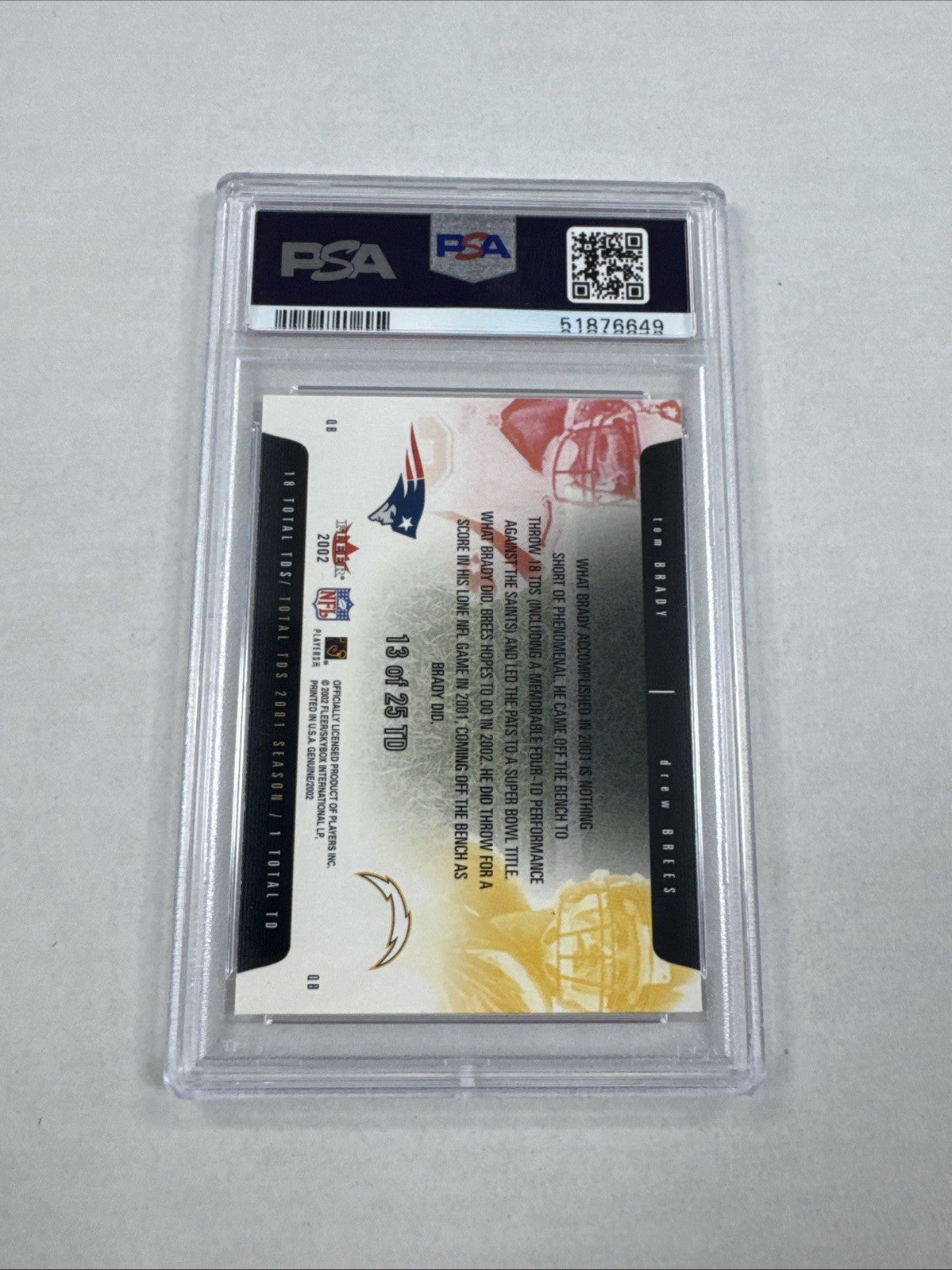 2002 Fleer Genuine - Td Threats Tom Brady, Drew Brees #13 TD PSA 9
