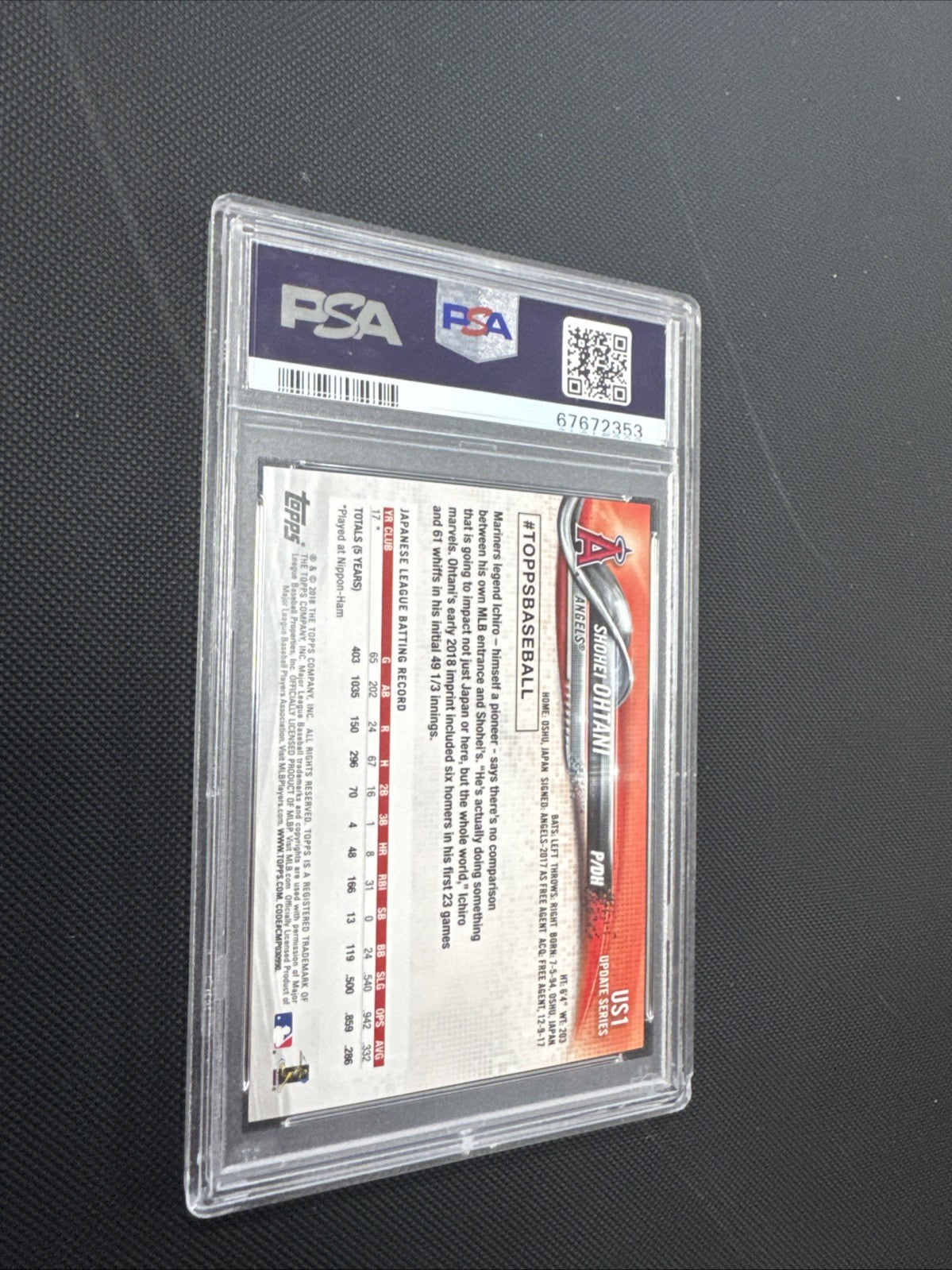 2018 Topps Update Series - Shohei Ohtani #US1 Pitching, Red Jersey (RC) PSA 10