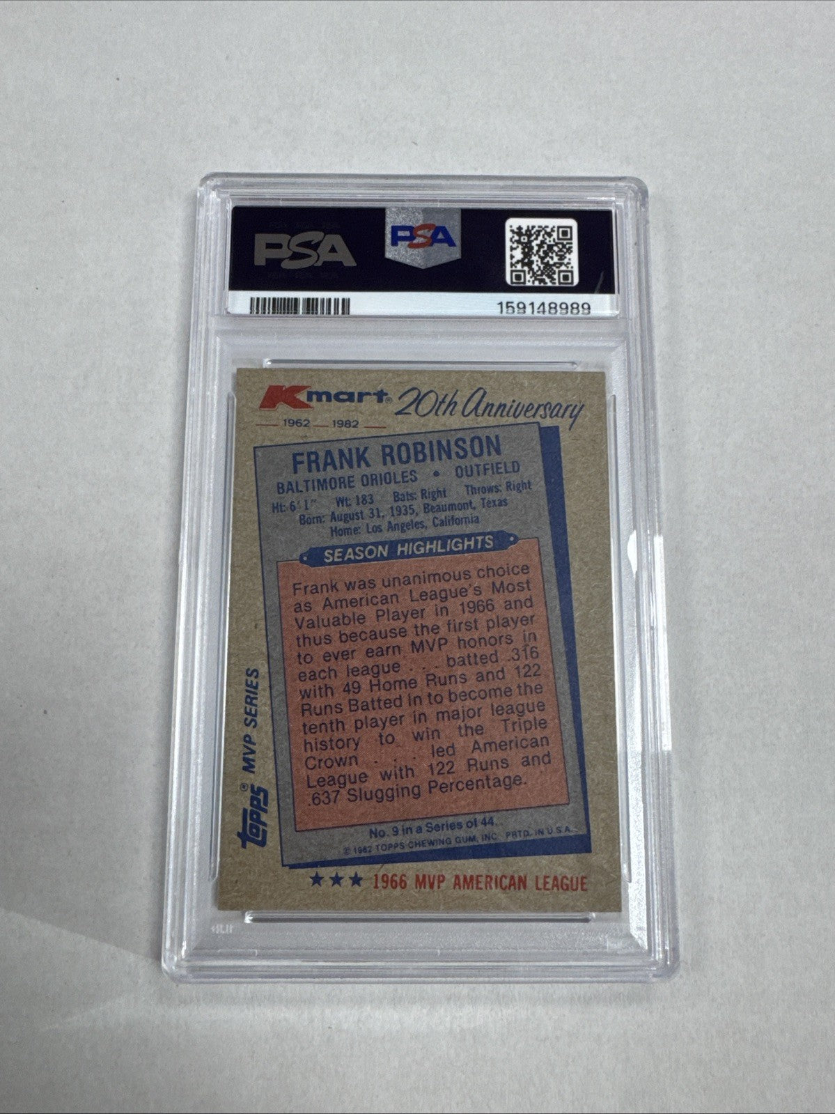 1982 Topps Kmart MVP Series - Frank Robinson #9 PSA 7