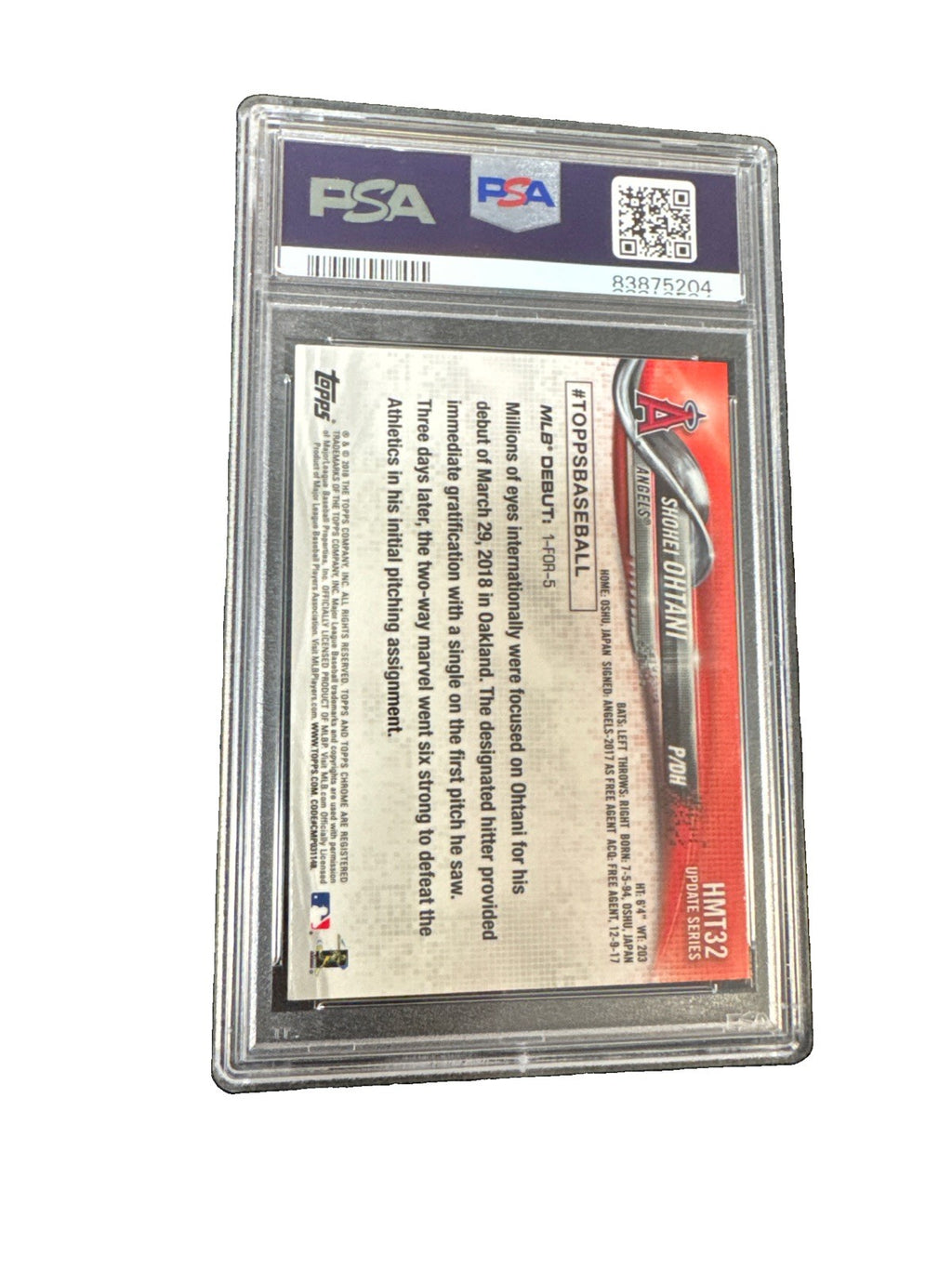 2018 Topps Chrome Update - Rookie Debut Shohei Ohtani #HMT32 (RC) PSA 8