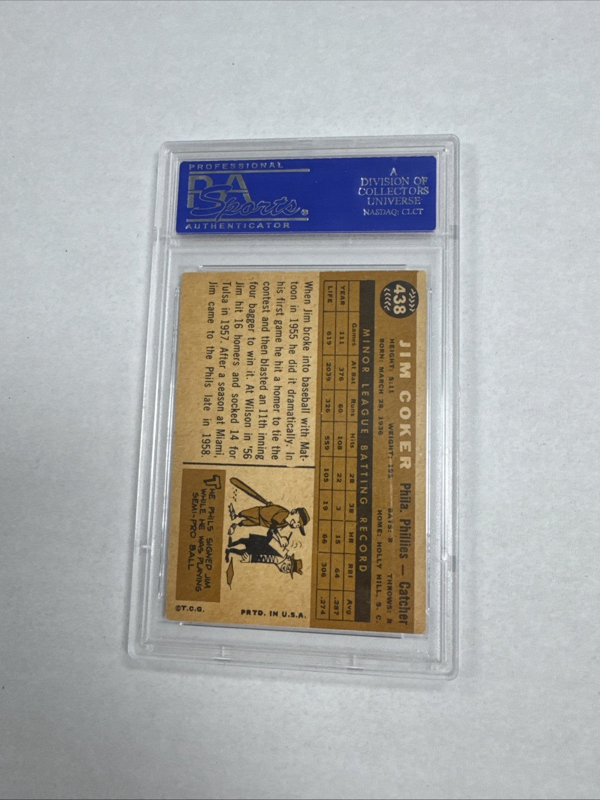 1960 Topps - Jimmie Coker #438 (RC) PSA 6