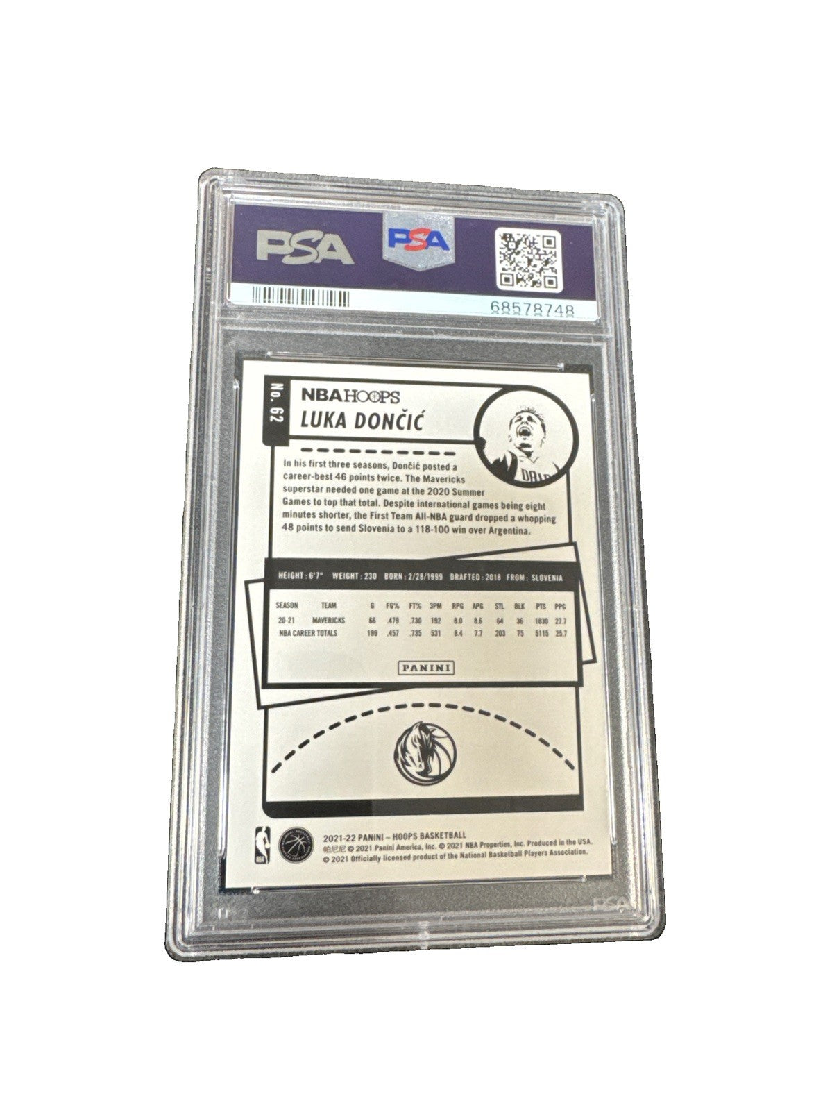 2021 Panini NBA HOOPS Luka Doncic Yellow PSA  10