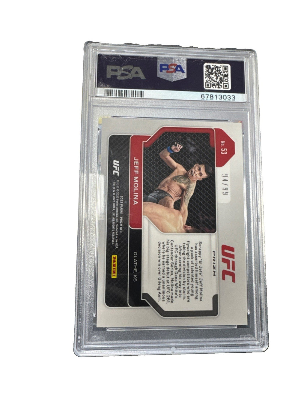 2022 Panini Prizm UFC - Jeff Molina #53 Orange Prizm /99 (RC) PSA 9
