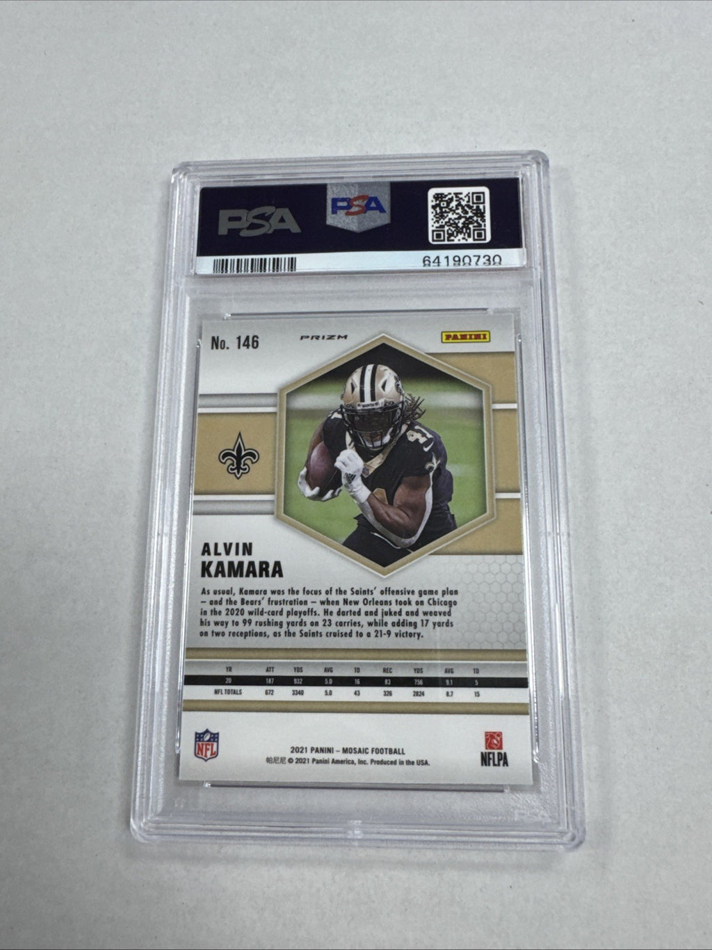 2021 Panini Mosaic - Alvin Kamara #146 White Sparkle Prizm PSA 9