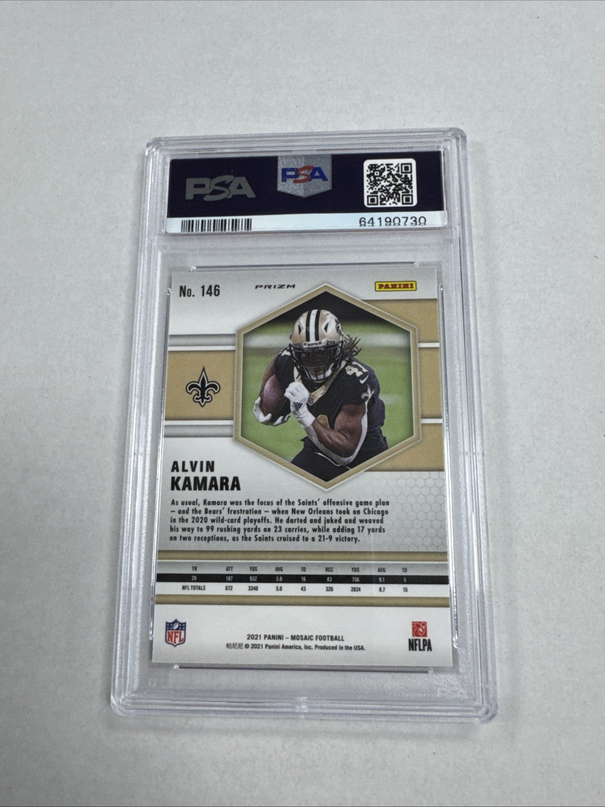2021 Panini Mosaic - Alvin Kamara #146 White Sparkle Prizm PSA 9
