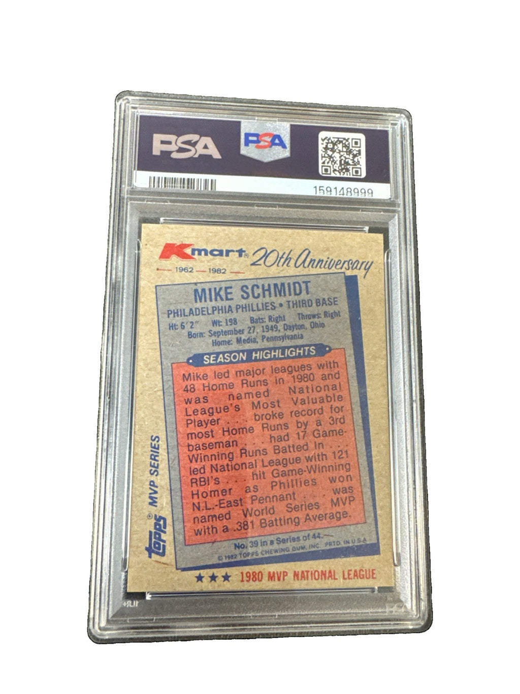 1982 Topps Kmart MVP Series - Mike Schmidt #39