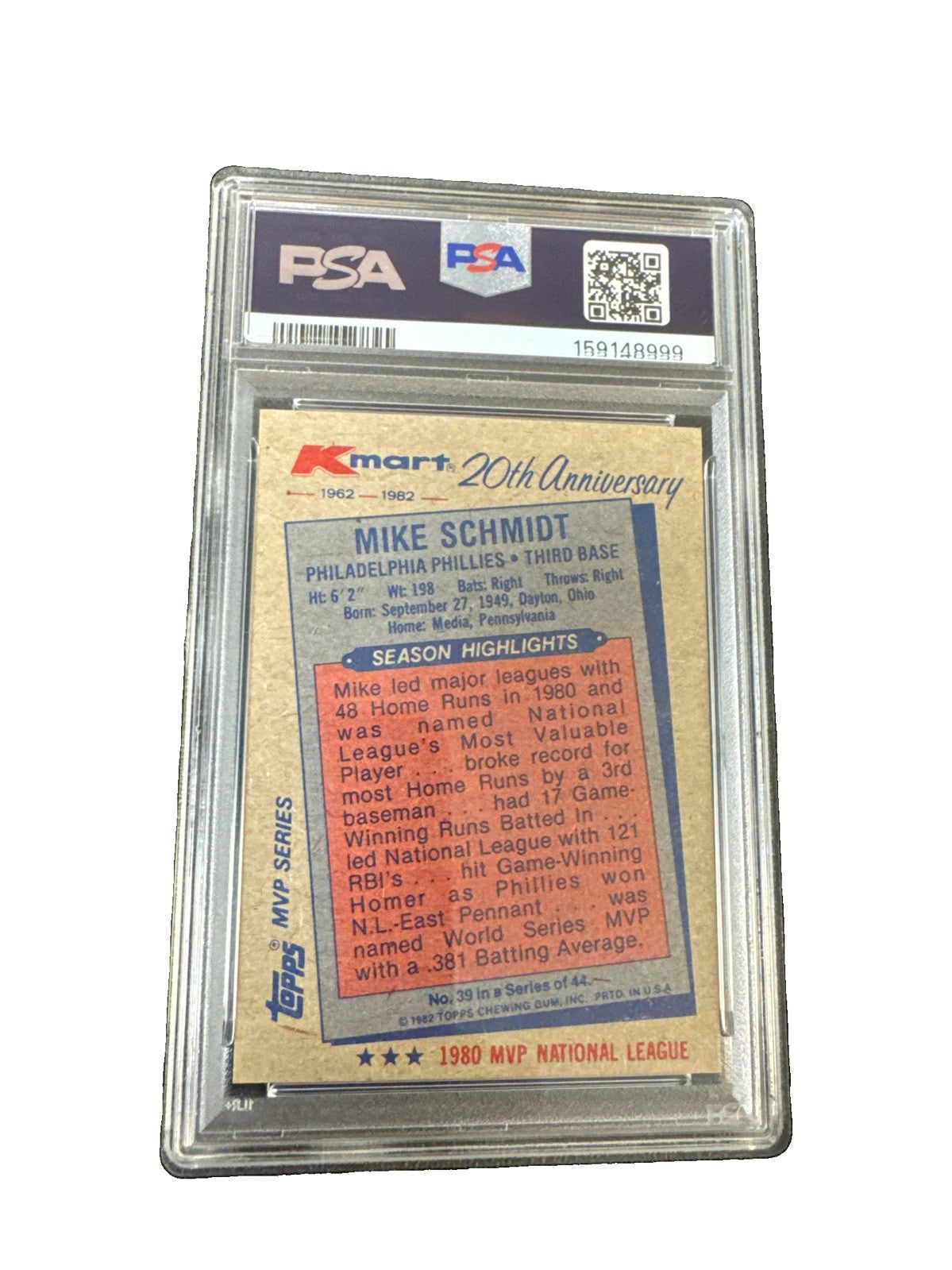 1982 Topps Kmart MVP Series - Mike Schmidt #39