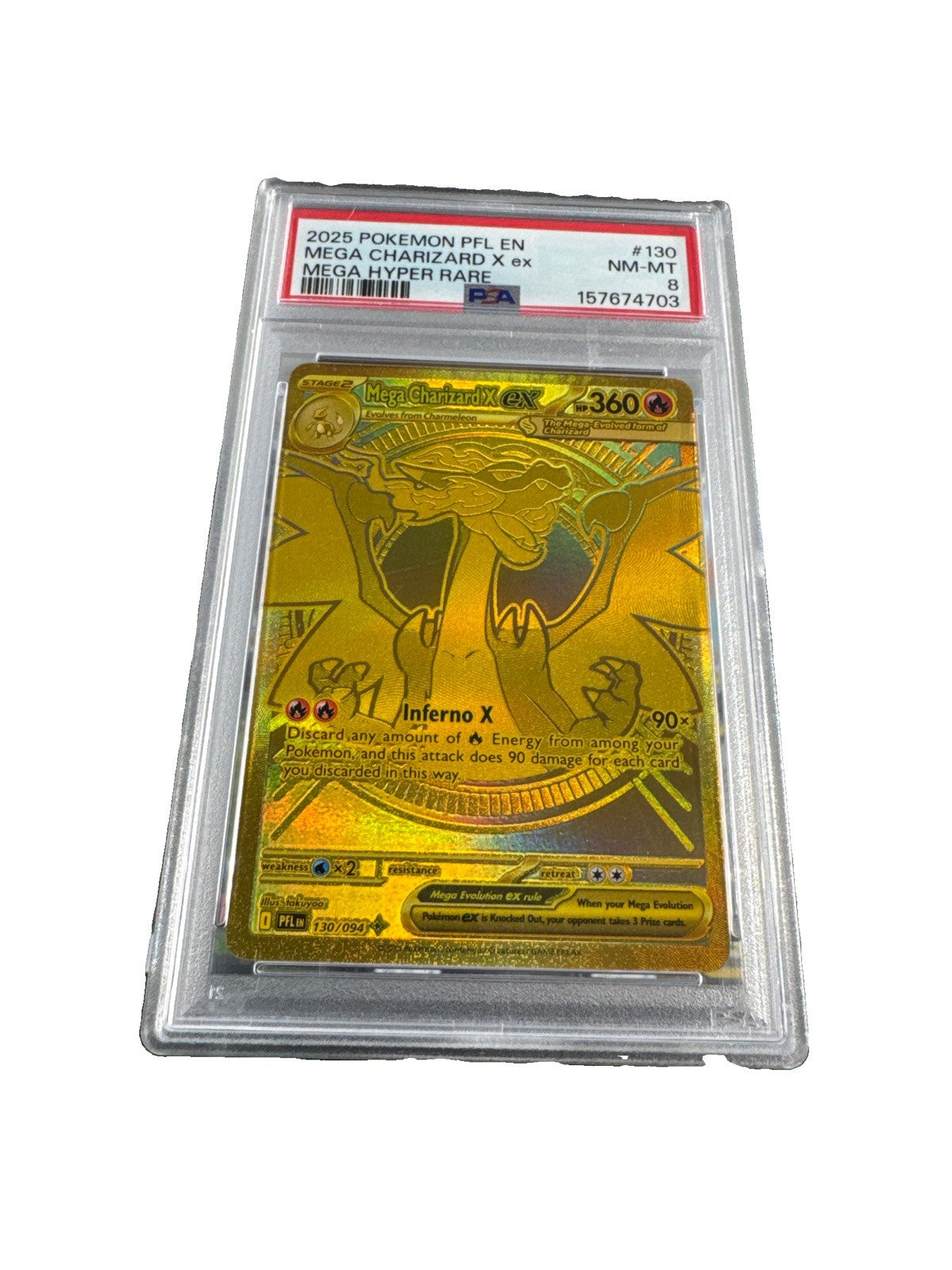 2025 Mega Charizard X ex 130/094 Me02: Phantasmal Flames Holo PSA 8