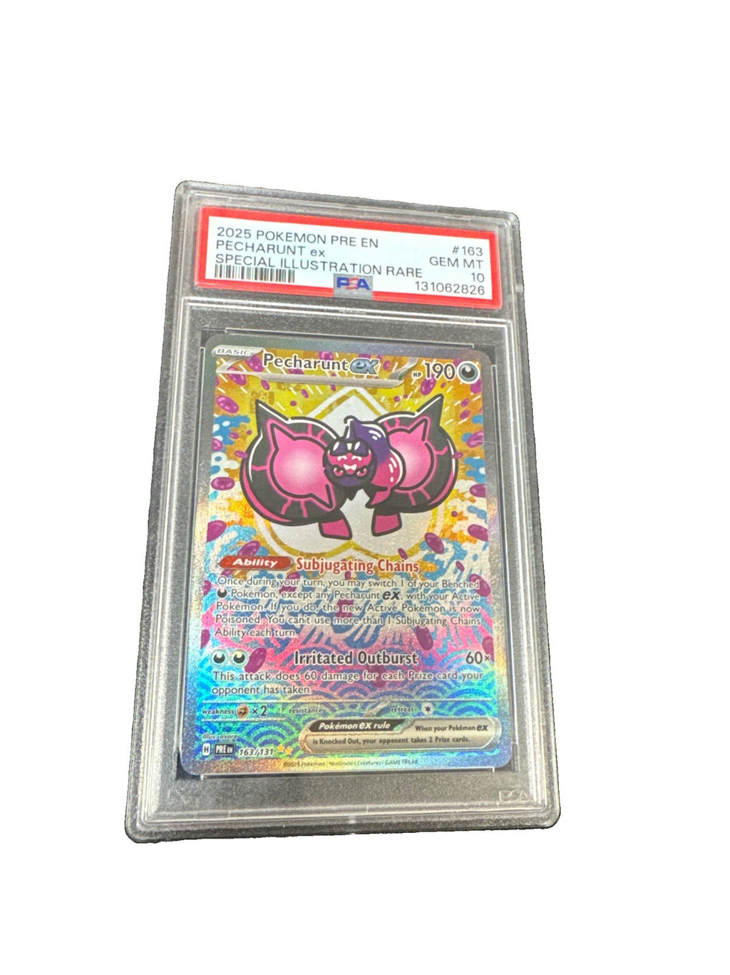 2025 Pecharunt ex 163/131 Sv: Prismatic Evolutions Holo PSA 10