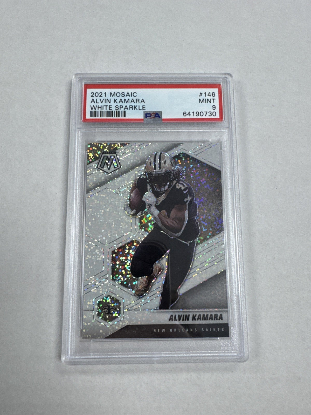 2021 Panini Mosaic - Alvin Kamara #146 White Sparkle Prizm PSA 9