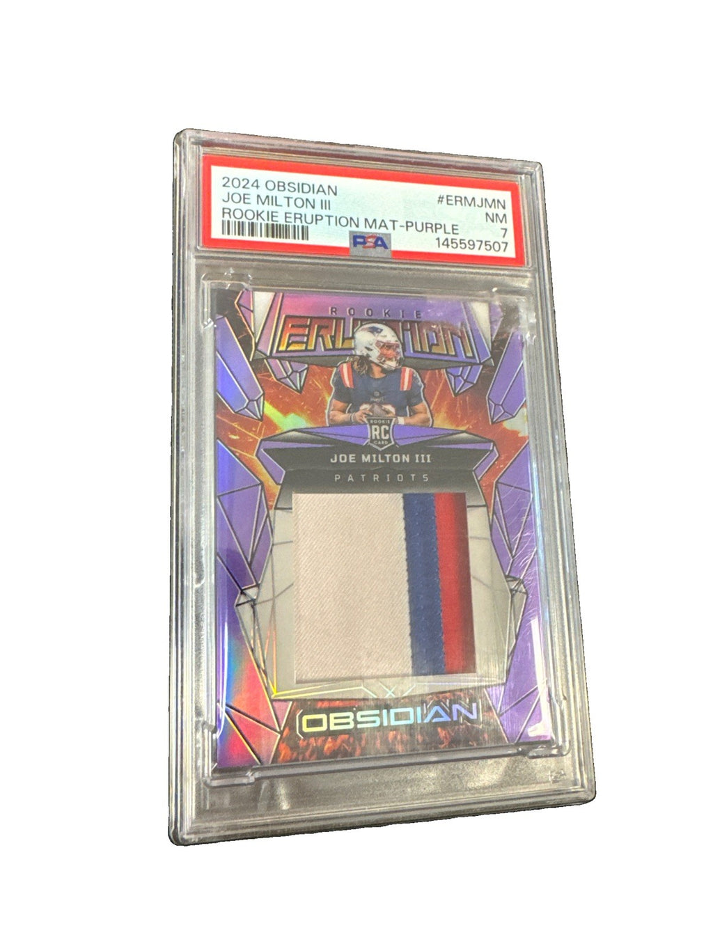 2024 Obsidian Joe Milton III Rookie Eruption Mat-Purple Patch /49