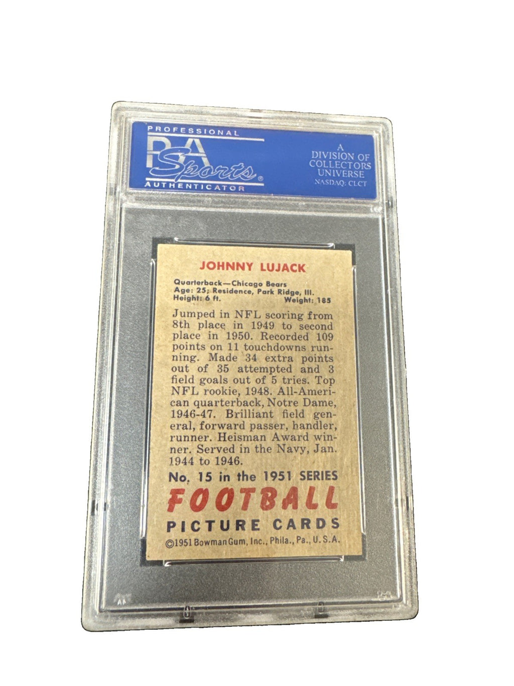 1951 Bowman - Johnny Lujack #15 PSA 7