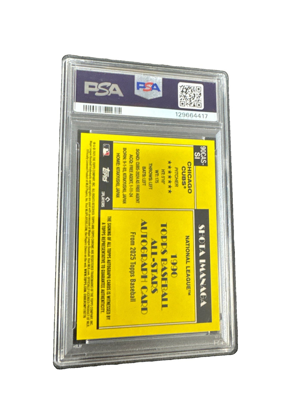 2025 Topps Silver Pack Shota Imanaga All Stars Auto Gold /50 PSA 9 Auto 10