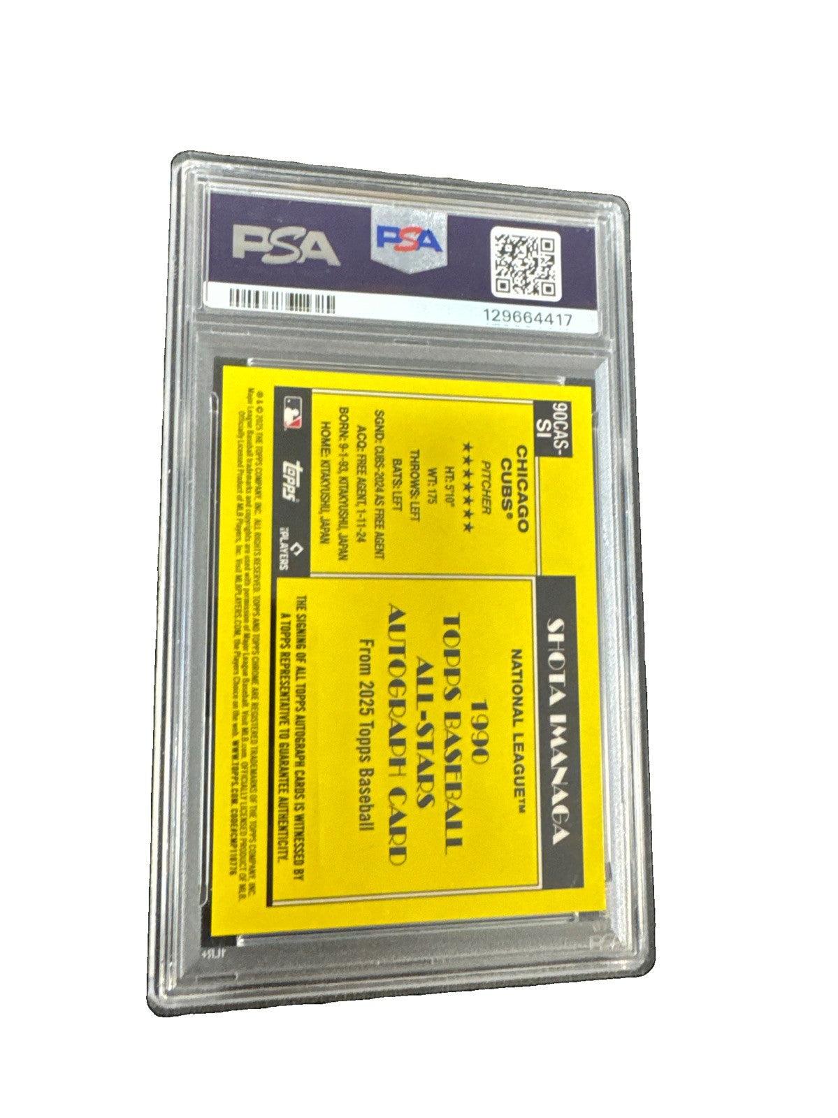 2025 Topps Silver Pack Shota Imanaga All Stars Auto Gold /50 PSA 9 Auto 10