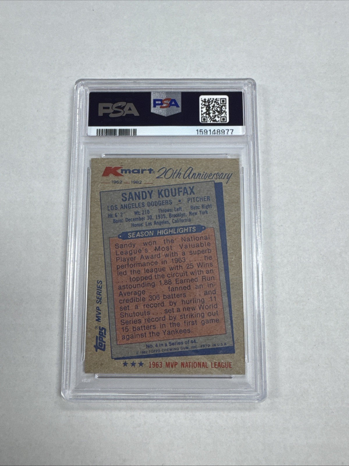 1982 Topps Kmart MVP Series - Sandy Koufax #4 PSA 7