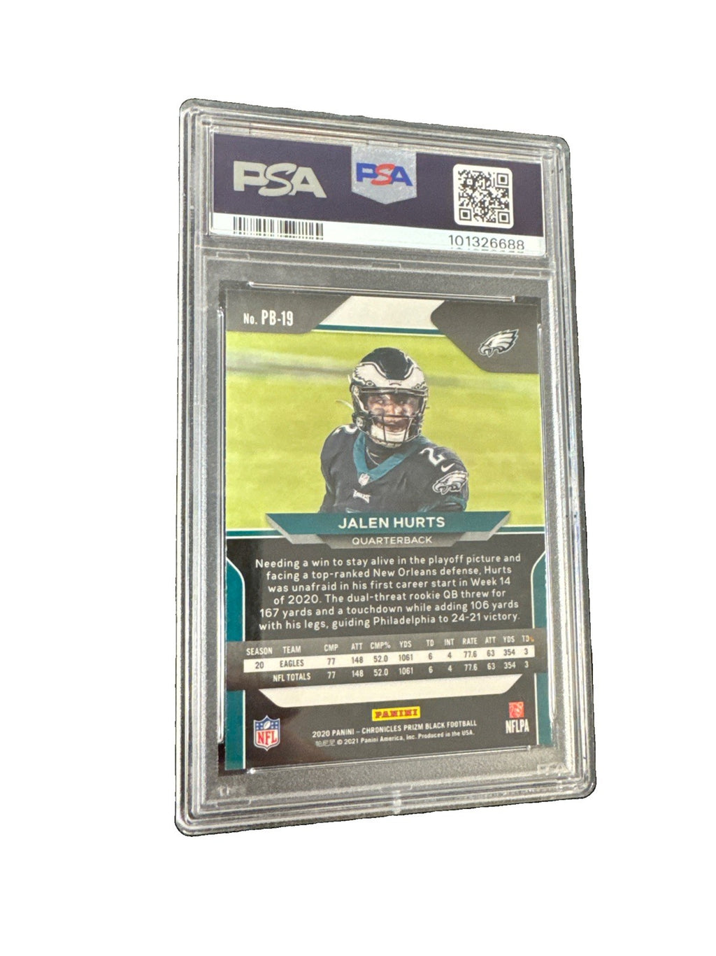 2020 Panini Chronicles - Prizm Black Jalen Hurts #PB-19 Silver (RC) PSA 9