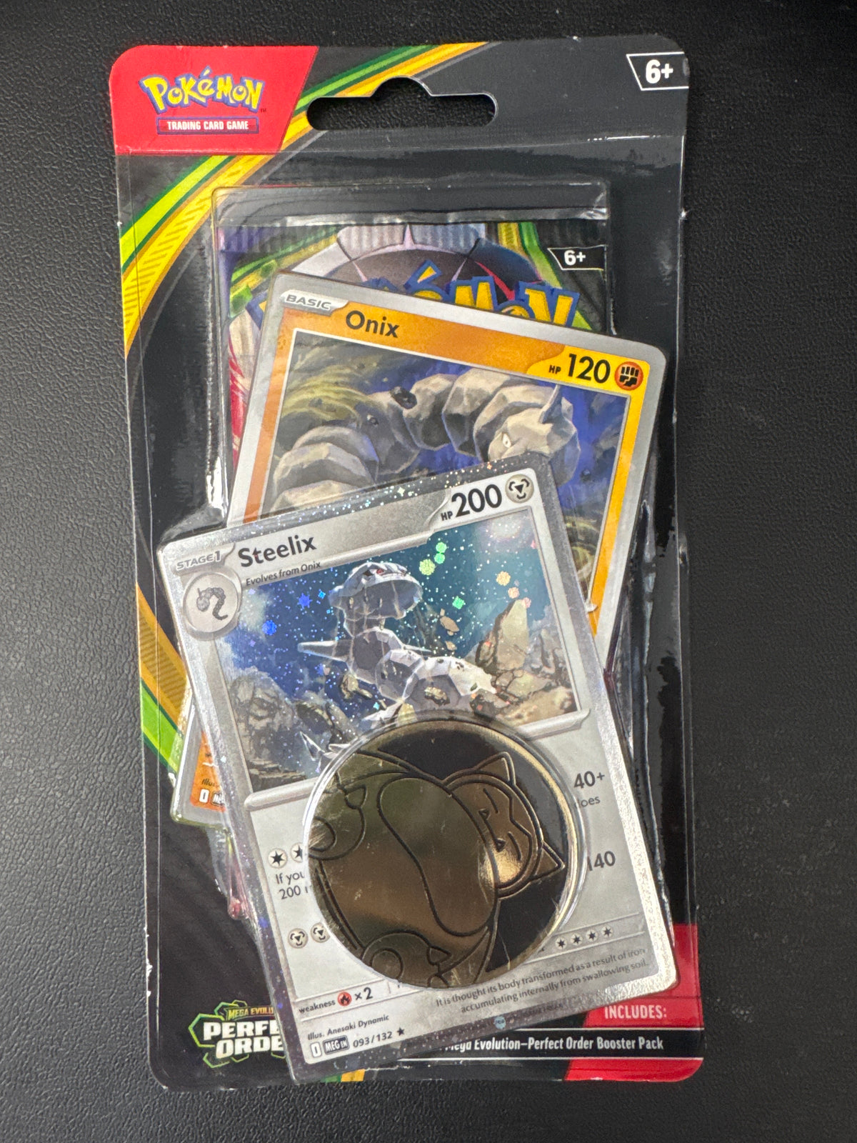 Pokémon Mega Evolution Perfect Order booster pack with 2 promos and a coin