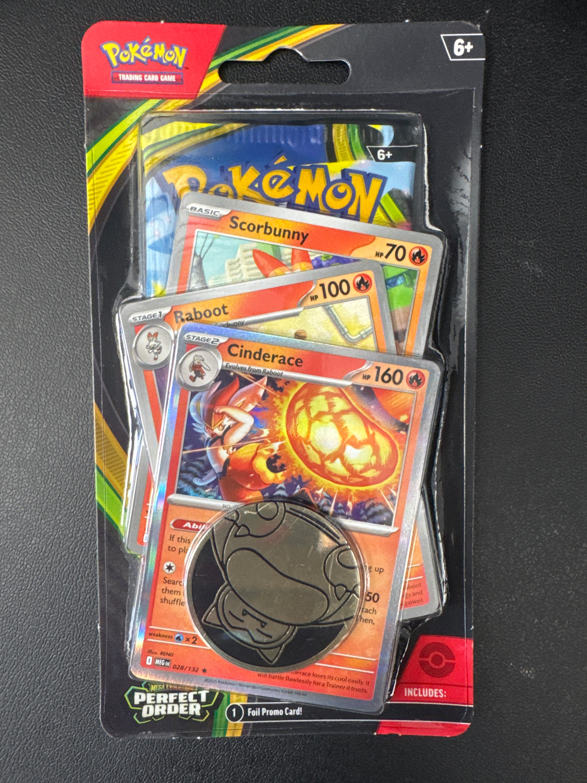 Pokémon Perfect Order booster pack with 3 promos and a coin