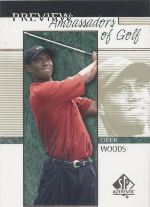 2001 SP Authentic Preview - Ambassadors of Golf Tiger Woods #51 (RC) PSA 9